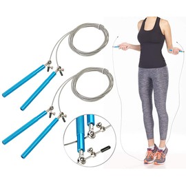 PEARL Sports Bouncy Rope: Set of 2 Professional High Speed Skipping Ropes, 3D Ball Bearings & Wire Core, Blue (Skipping Rope Fitness, Sports Skipping Rope, Non-Slip)