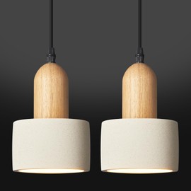 LBSQJ Modern Pendant Lights Cement White Chandelier Wooden Ceiling Lamps for Kitchen Island Bedroom Dining Room Living Room bar（2 Pack）