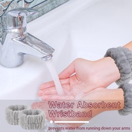 Cat Ears Headband, 3PCS Cute Spa Headbands and Wristband Set, Animal Ears Headbands for Washing Face Soft Elastic Skincare Headband for Women (Grey, One size)