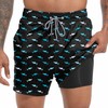 Grey Blue Shark Board Shorts, Mens Swim Trunks with Compression