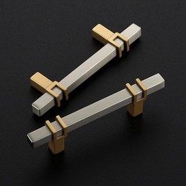 HOME EDIT 3 inch Cabinet Handles, 10 Pack Kitchen Cabinet Handles Brushed Nickel and Gold Drawer Pulls Zinc Alloy Square Bar Kitchen Pulls
