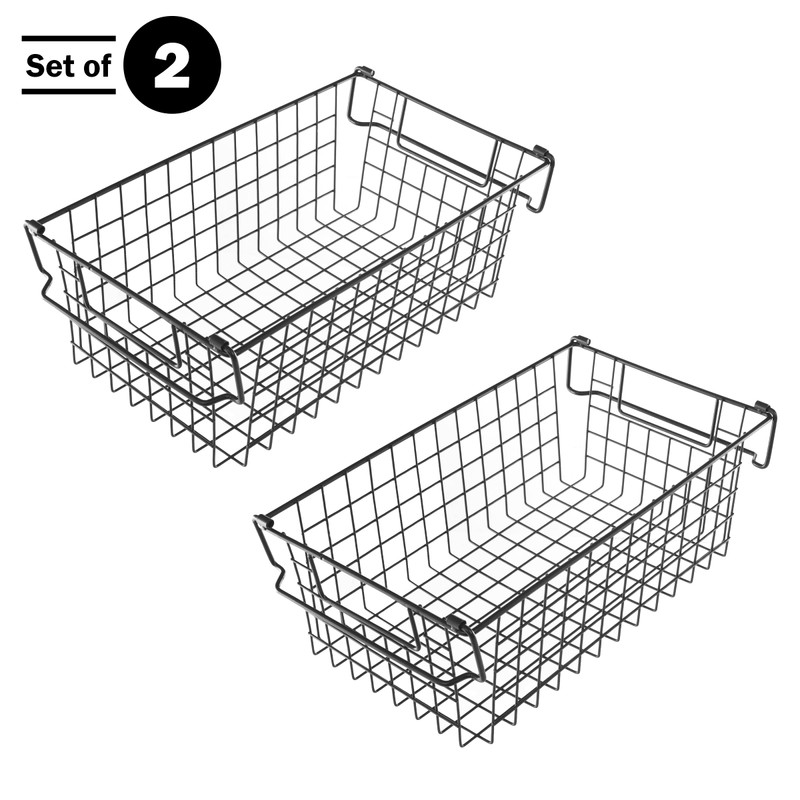 Home-Complete Nesting Storage Bins Stackable Wire Baskets, Set of 2,