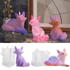 2Pcs Fox Resin Molds Silicone,3D Lifelike Animal Silicone Molds for Epoxy Resin,Silicone Molds for Epoxy Resin Casting,Candle Making,Epoxy Resin Mold for Home Decor Cabinets Ornament Craft