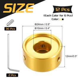 MECCANIXITY 12 Pcs Footswitch Toppers Guitar Pedal Button Caps Metal Footswitch Top Cover 3/8" for Guitar Effects Pedal Buttons, Black, Gold