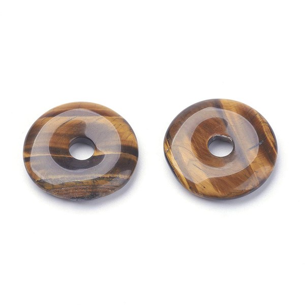 Fashewelry 5Pcs Natural Tiger Eye Donut Disc Gemstone Pendants 28-30mm