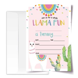 ANYEMW Llama Birthday Invitation Cards with Envelopes Pack of 20 (4"x6"), Party Invitations for Boys, Girls, Kids, Teens, ‘Llama Fun’ Llama Party Favors Decorations and Supplies.(25)