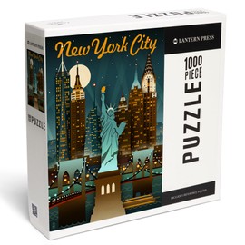 "Lantern Press New York, Retro Skyline, 1000 Piece Jigsaw Puzzle for Adults, Made in USA with Reference Poster"