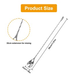 Set of 4 Bar Spoons 30 cm, Long Handle Cocktail Spoon, Stainless Steel, Professional Cocktail Stirring Spoon with Spiral Pattern, Long Handle Stirrer, Bar Spoon for Martinis, Coffee, Bar, Cocktail