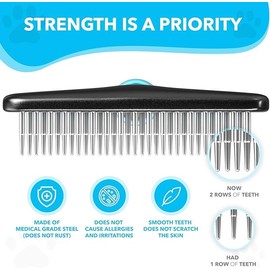 Dog rake deshedding dematting brush comb - Undercoat rake for dogs, cats, rabbits, matted, short or long hair coats - Brush for shedding, double row of stainless steel pins - Reduce Shedding by 90% (blue)