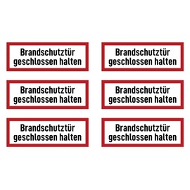 Stickers: 37 x 105 mm, Pack of 6 – Keep Fire Door Closed – Fire Safety Sign – Safety Sign on Fire Protection Device and Instructions for Use – DIN 4066 – D1