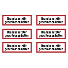 Stickers: 37 x 105 mm, Pack of 6 – Keep Fire Door Closed – Fire Safety Sign – Safety Sign on Fire Protection Device and Instructions for Use – DIN 4066 – D1