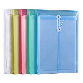 LaOficina Poly Clear Envelopes with Button String Snap Closure 1 Inch Gusset Top Opening Letter Size 5 Per Pack Assorted Color