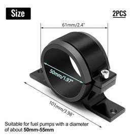 2Pcs Universal Car Fuel Pump Fuel Filter Mounting Bracket 50mm Aluminum Clamp Holder with Rubber Insert, Black Hard Aluminum Anodized Accessories Suitable for Vehicle Fuel Oil Line Modification