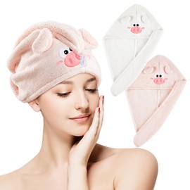Tatuo Pack of 2 Microfibre Hair Towel Wraps Absorbent Hair Towel Quick-Drying Hair Turban Anti Frizz Hair Towel Hair Drying Towel for Women (White, Light Pink, Pig)