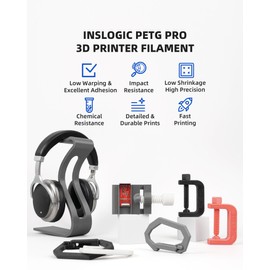 Inslogic PETG Pro 3D Printer Filament 1.75mm, High-Speed PETG Filament, Stronger Toughness, Dimensional Accuracy +/- 0.02mm, Compatible with FDM Printers, 1kg×4 Spools (Red+Yellow+Blue+Green)