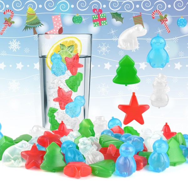 VOGVOG 80 Pack Christmas Reusable Ice Cube for Drinks, Snowman