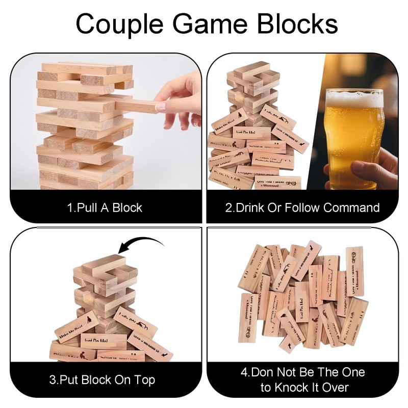 Classic Couples games Wooden Tumbling Tower Game - 48 wooden