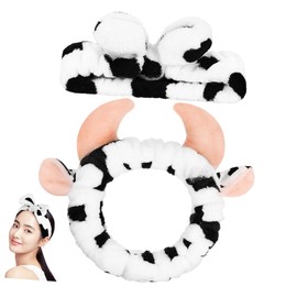 LIFKOME 2 Pcs Cow Headbands for Women Cute Spa Skincare Hair Accessory Soft Comfortable Unique Bow Horn Styles for Face Washing and Makeup Application