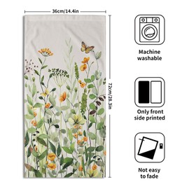 Wildflowers Hand Towels, 14x28 Inch Spring Orange Green Floral Butterfly Absorbent Soft Dish Washing Cloth Tea Towels for Farmhouse Kitchen Bathroom Home Gym Beach Decor