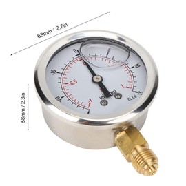 1/4BSP Y60 Oil Filled Pressure Pressure Gauge Vacuum Pressure Gauge Axial Pressure Gauge Stainless Steel Housing Suitable for Water, Oil, Air and Natural Gas