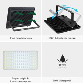 Gopretty 300W LED Flood Light Bulbs 2 Pack, Outdoor Waterproof IP66, 6000K Daylight White, 36000LM Exteriores Security Floodlights for Garden, Garage, Stadium