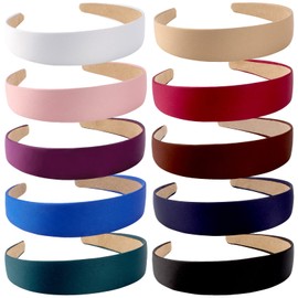 Wecoe 10 Pack Satin Headbands 1.3 Inch Wide Headband Girls Red White Black Headband Women Non Slip Fashion Hair Bands Diy Valentines Day Hair Accessories Women Girls Diademas Coreanas Para Mujer