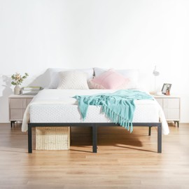 Olee Sleep 18 Inch Heavy Duty Steel Slat Anti-Slip Support, Easy Assembly Platform Bed Frame, Noise Free Steel Mattress Foundation, Maximum Storage, No Box Spring Needed, Black, Queen Size