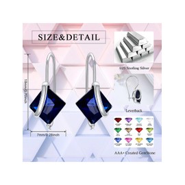 925 Sterling Silver Sapphire Earrings for Women, September Birthstone Dangle Drop Earrings, Sep Birthday Jewelry for Women Girls