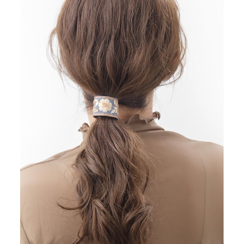 VingTAINE H7730-BL- Hair Cuff, Embroidered, Wired, Pony Hook, Flower, Hairband,
