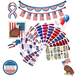 JERCLITY 14 Sheets Independence Day Nail Polish Strips 4th of July Nail Wraps Patriotic Nail Wraps American Flag Nail Art Stickers Self-Adhesive Solid Color Nail Decals Manicure Sticker for Memorial Day