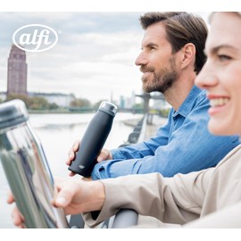 alfi ISO Bottle 500 ml, Black, Insulated Stainless Steel Drinking Bottle, Completely Tight Screw Cap, Keeps Hot for 12 Hours, Cold for 24 Hours, Carbonated Drinking Bottle, BPA-Free