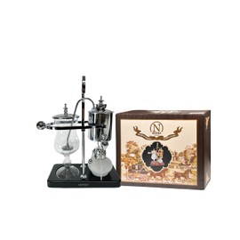 Nispira Belgium Royal Family Balance Syphon Coffee Maker Vacuum Brewing System | Vintage Classic Retro Luxury Exquisite Design | Smooth Great Aroma | Silver Color | 500 ml