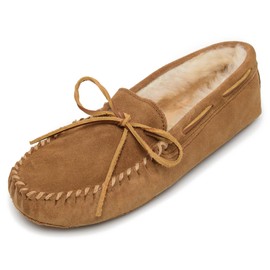Minnetonka Mens Sheepskin Soft Leather Sole Moccasin Tan Size 7