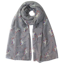 World of Shawls Unicorn Animal Print Women's Scarf Oversized (Silver)
