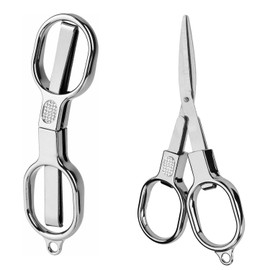 2pcs Mini Folding Scissors, Stainless Steel Small Pocket Scissors for Safety Portable Cutter Keychain Travel Home Office Craft Sewing Nurse Accessories (Silver)