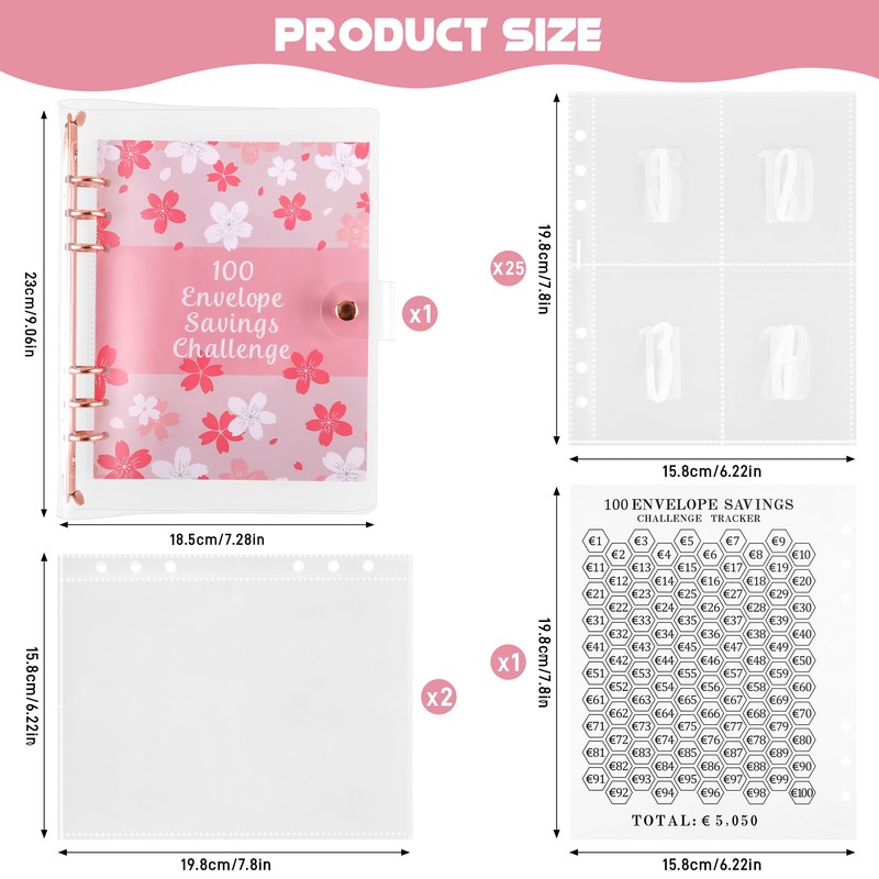 JIANTA 100 Envelope Saving Challenge Planner Binder A5 Budget Planner,