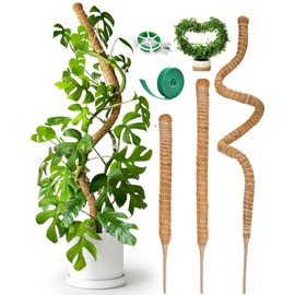 3 Pack Bendable Moss Pole 28" 48" 63" Monstera Plant Support Stakes for Climbing Indoor Plants -Tall Coir Plant Pole Sticks Support Stakes for Potted Plant, Pothos, Philodendron Houseplants