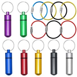 Pack of 7 Aluminium Pill Holder with 7-Piece Wire Key Ring, Portable Pill Case, Waterproof Mini Storage Container with Keyring for Daily Use and Camping Travel