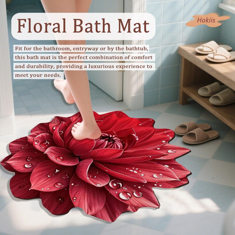 Floral Diatomaceous Earth Floor Mat 3D Flowers Pattern Bath Mat