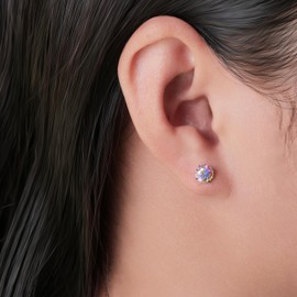 TitanHeart Pure Titanium Stud Earrings, Hypoallergenic F136 Implant Grade Stud Earrings with 6mm Birthstone Crystals CZ Simulated Diamonds for Women Men (Aurora Borealis)