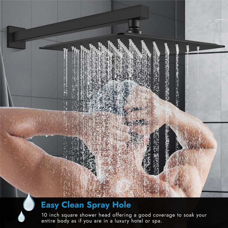 Cinwiny Matte Black 10 inch Wall Mounted Bathroom Rain Shower