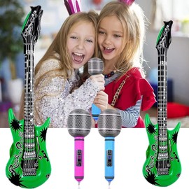 Inflatable Guitar, Pack of 6 Inflatable Instruments, Colourful Inflatable Guitar, Microphones, 3 Inflatable Guitars, 3 Microphones, Inflatable Guitar for Celebrating Carnival