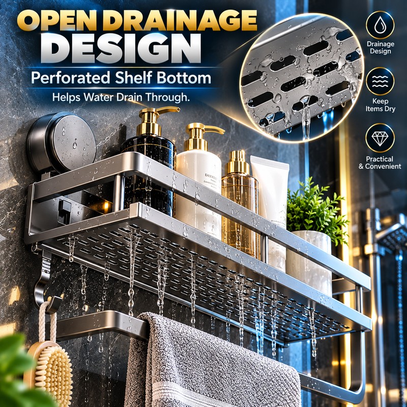Suction Cup Bathroom Shelf for Shower Storage – 40cm Gray