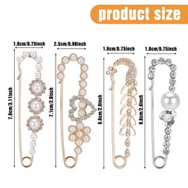 Ymapinc 4Pcs Pearl Brooch Pins for Women Shawl - Decorative Rhinestone Safety Pins, Vintage Broche for Collars Sweaters Hats Dresses, Gift for Valentine's Day Thanksgiving Christmas Mother's Day