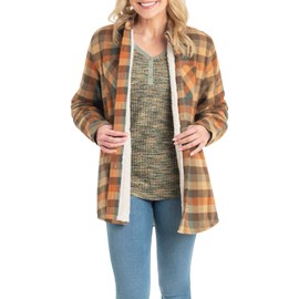 Legendary Whitetails Women's Open Country Flannel Shacket Sherpa Lined Plaid Fleece Shirt Jacket Ladies Western Clothing Coat, Rustic Plaid, XX-Large