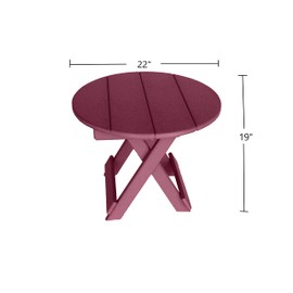 Phat Tommy Round Outdoor Patio Side Table - Poly Folding Side Table - 22" Diameter Side Table for Your Adirondack Chairs (Dark Red)