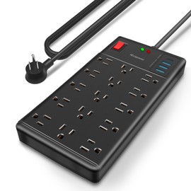 Power Bar-15 Widely Spaced Outlets and 4 USB Ports(1 USB C Port),14 AWG Extension Cord,1875W/15A Heavy Duty Power Strip Surge Protector 5 ft Cord,2800J, ETL Listed,Black