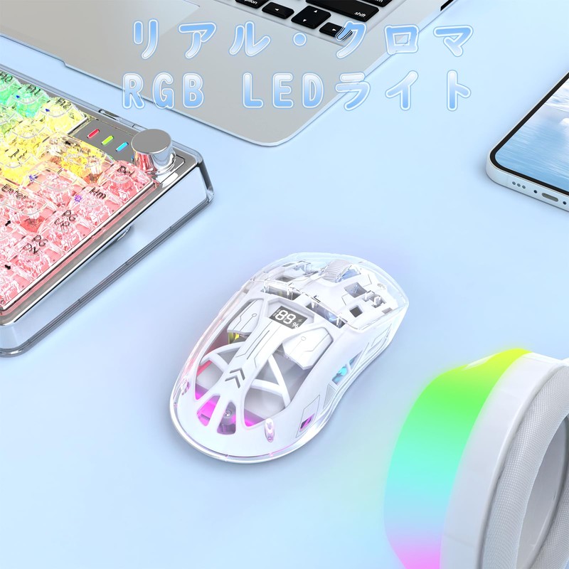FREEWOLF Gaming Mouse, A2 Transparent RGB White, 2.4G/BT Connection, Wireless