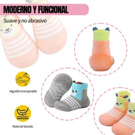 2 Pares Zapatos para Niños Pequeños para Caminar - Zapatos de Bebé con Fondo Suave de Goma Antideslizante, Lindos Calcetines Elásticos para Caminar con Animales para Niños y Niñas de 6 a 24 Meses (A, Niño (0-5 años), 13.5 cm, Medición, Sistema tallas cal