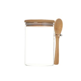 Lassos Boutique 1PC Glass Canister Jar with Bamboo Lid and Spoons for Food Storage, Organization for Coffee Beans, Tea, Flour, Salt, Nuts, Cookies, Oatmeal, 15 fl oz (450ml)